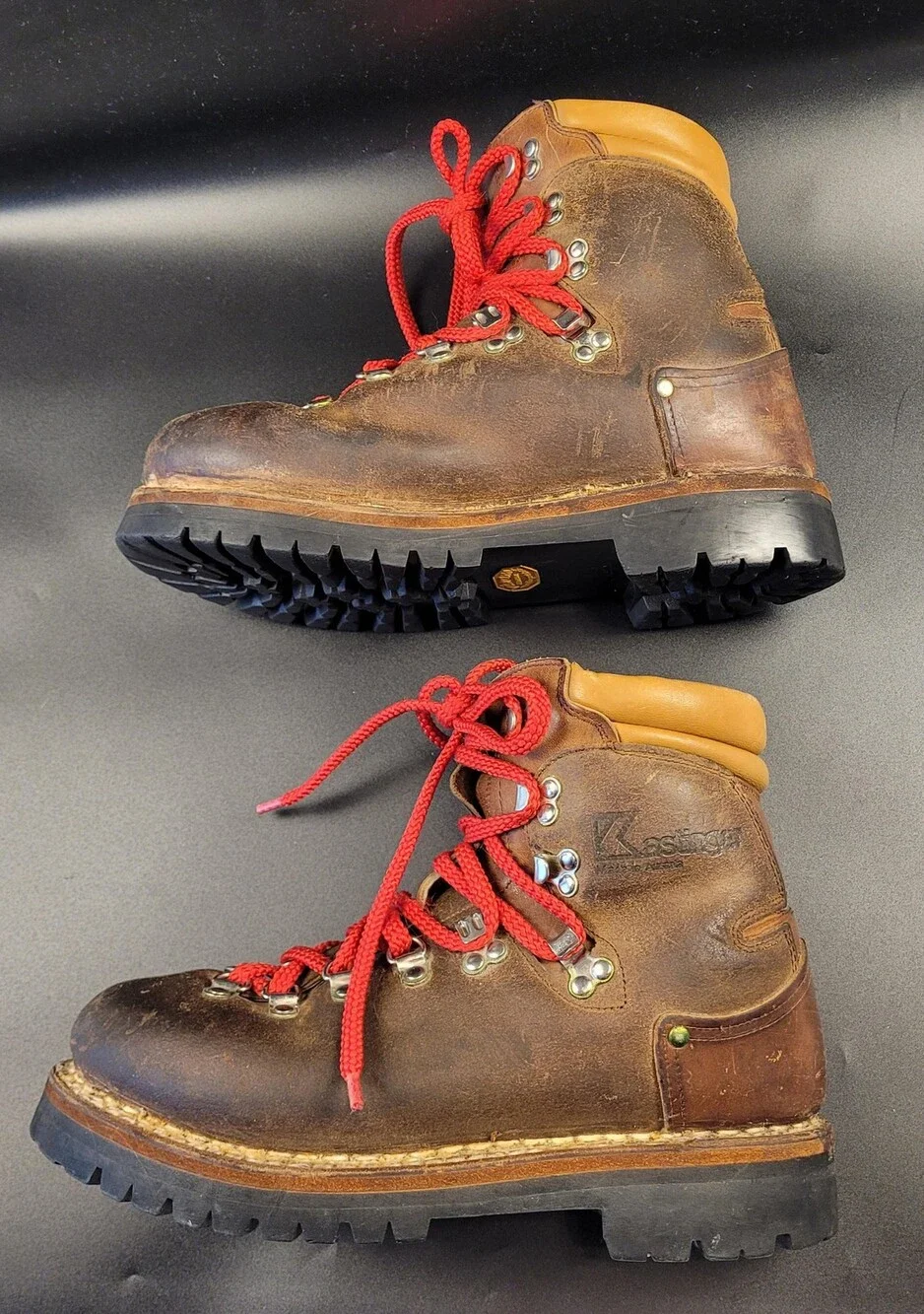 Vintage Kastinger Mountaineering Boots Mens 8.5 Brown Leather Vibram 70s Austria